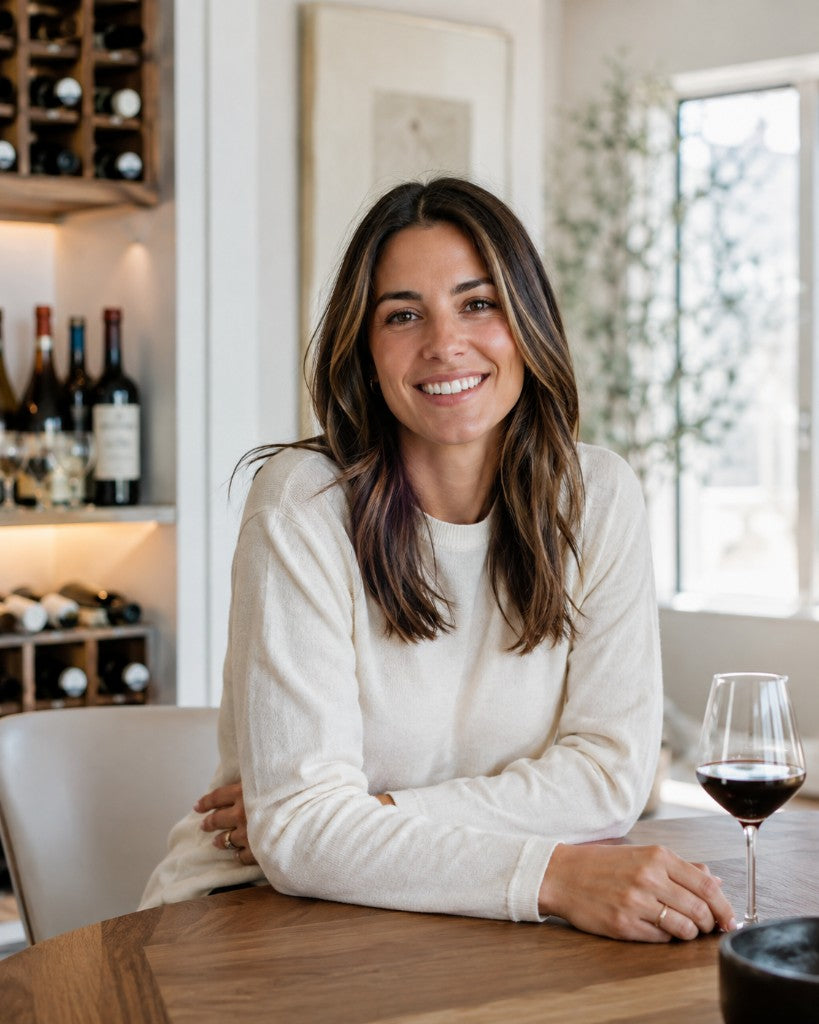 Casier à bouteilles en bois dans une cave, verre de vin à la main