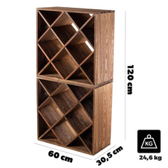 Vieux casier bouteille en bois en situation