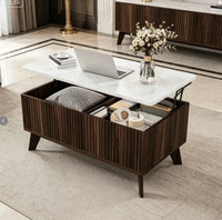 Table basse rangement bouteille plateau relevable