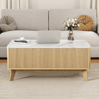 Table basse rangement bouteille plateau relevable