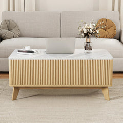 Table basse rangement bouteille plateau relevable