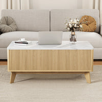 Table basse avec rangement bouteille apéritif gros plan
