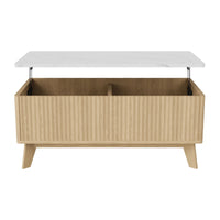 Table basse rangement bouteille plateau relevable