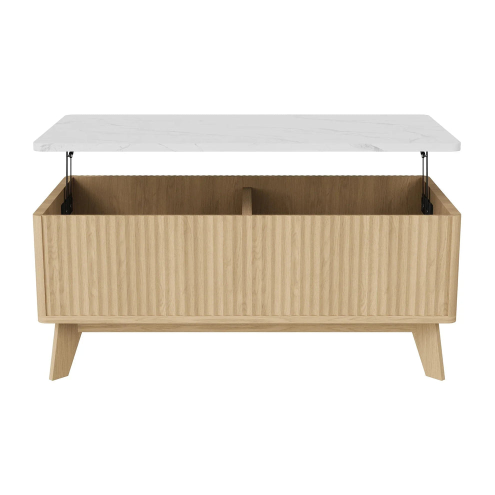 Table basse rangement bouteille plateau relevable
