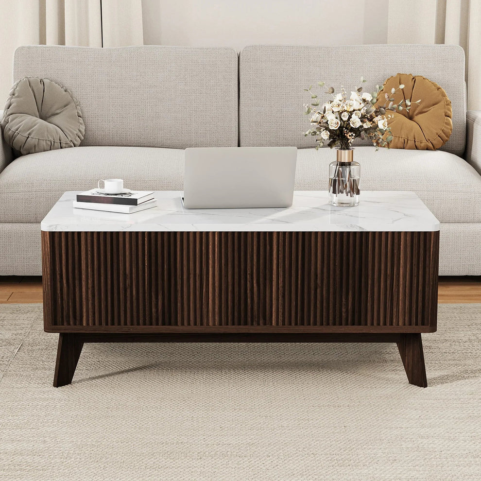 Table basse rangement bouteille plateau relevable