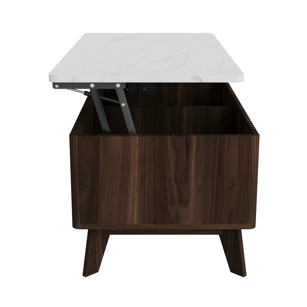 Table basse rangement bouteille plateau relevable