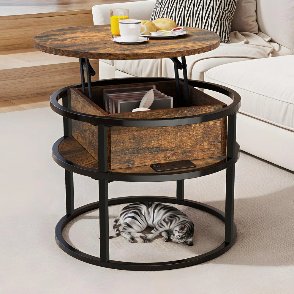 Table basse relevable range-bouteille vue de face